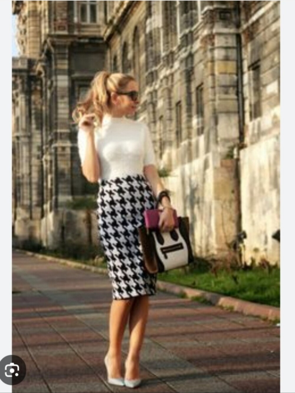 Ann Taylor Black White Houndstooth Sequin Pencil Skirt Size 16 - Picture 13 of 14